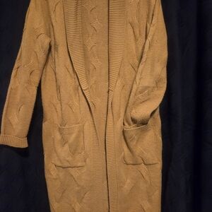 GUESS Cozy Open-Front Cable Knit Cardigan - Mustard - Sz L